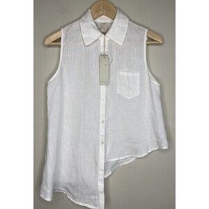 Chalet Et Ceci Linen Artsy Lagenlook Asmytical White Sleeveless Blouse New Small